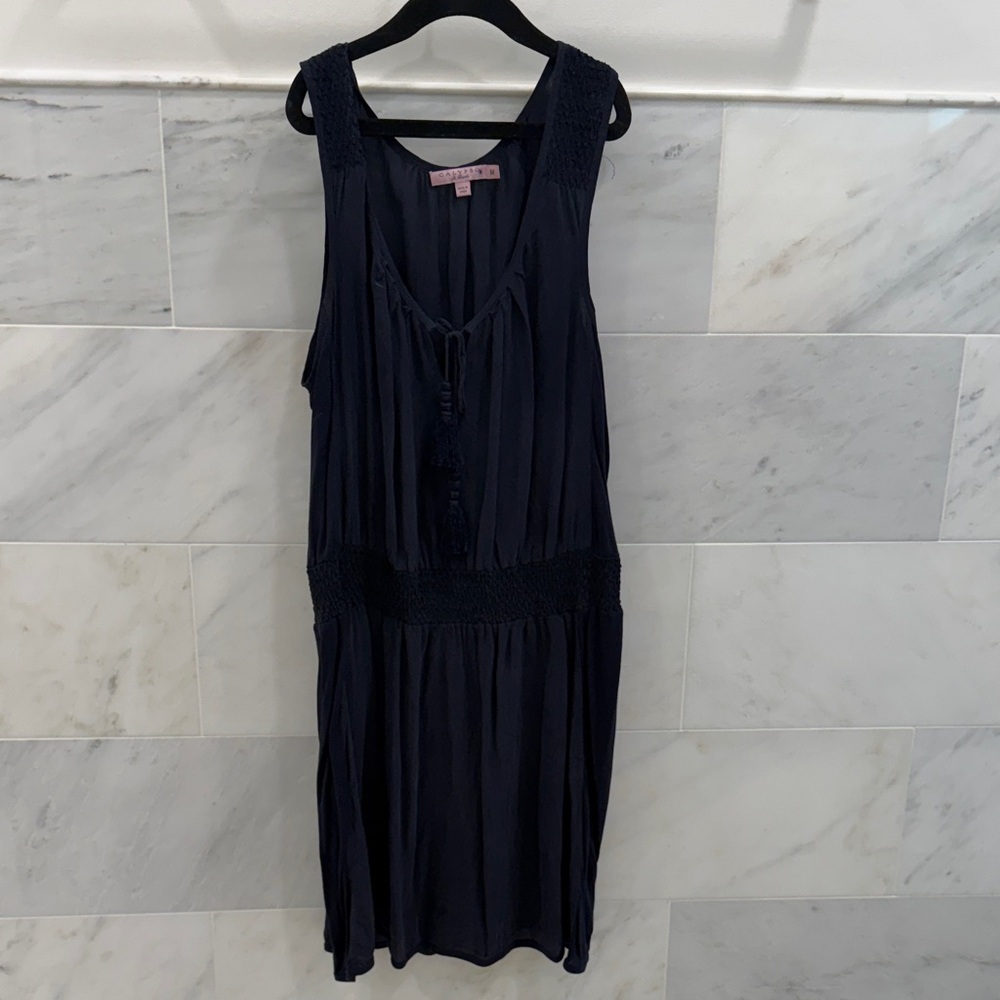 Calypso St. Barth Navy Sleeveless Smocked-Waist Midi Dress